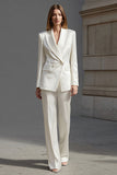 2-Piece Ivory Peak Lapel Work Suit