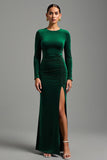 Sheath Dark Green Long Sleeve Formal Dress With Slit