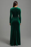 Sheath Dark Green Long Sleeve Formal Dress With Slit