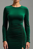 Sheath Dark Green Long Sleeve Formal Dress With Slit