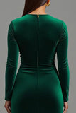 Sheath Dark Green Long Sleeve Formal Dress With Slit