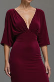 Burgundy Sheath V-Neck Velvet Formal Dress