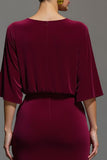 Burgundy Sheath V-Neck Velvet Formal Dress
