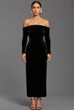 Black Off The Shoulder Sheath Midi Formal Dress
