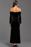 Black Off The Shoulder Sheath Midi Formal Dress