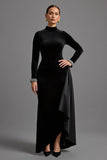 Black Sheath Beaded Formal Dress with Long Sleeves