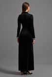 Black Sheath Beaded Formal Dress with Long Sleeves