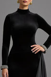 Black Sheath Beaded Formal Dress with Long Sleeves