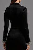 Black Sheath Beaded Formal Dress with Long Sleeves