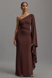 Coffee Sheath One Shoulder Formal Dress