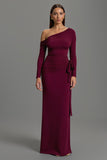 Sheath One Shoulder Burgundy Formal Dress With Sash