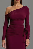 Sheath One Shoulder Burgundy Formal Dress With Sash