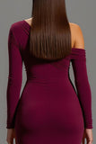 Sheath One Shoulder Burgundy Formal Dress With Sash