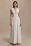 Ivory A-Line Sleeveless V-Neck Formal Dress