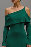 Sheath One Shoulder Long Dark Green Formal Dress