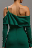 Sheath One Shoulder Long Dark Green Formal Dress
