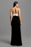 Sheath Black and White Strapless Formal Dress With Bow