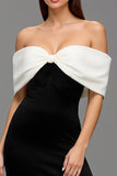 Off The Shoulder Black and White Sheath Long Formal Dress