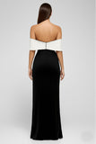 Off The Shoulder Black and White Sheath Long Formal Dress