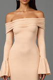 Apricot Sheath Off The Shoulder Formal Dress with Flare Sleeves