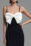 Black and White Sheath Spaghetti Straps Formal Dress With Slit