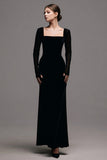 Velvet Square Neck Long Sleeve Sheath Black Tie Dress