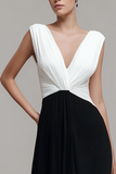 A-Line Ruched V-Neck Black and white Formal Dress