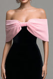 Black and Pink Sheath Off The Shoulder Formal Dress