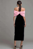 Black and Pink Sheath Off The Shoulder Formal Dress