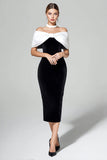 Black and White Bodycon  Off The Shoulder Semi-Formal Dress