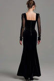 Sheath Black Long Sleeve Formal Dress With Slit