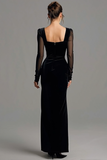 Sheath Black Long Sleeve Formal Dress With Slit