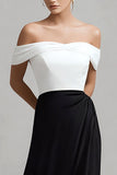 Off The Shoulder A-Line Black and White Formal Dress With Slit