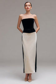 Strapless Sheath Black and Champagne Formal Dress