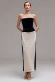 Strapless Sheath Black and Champagne Formal Dress