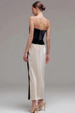 Strapless Sheath Black and Champagne Formal Dress