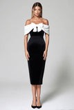 Black and White Off The Shoulder Bodycon Formal Dress With Bow