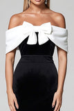 Black and White Off The Shoulder Bodycon Formal Dress With Bow