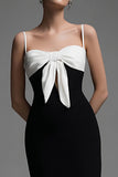 Black and White Ankle Length Sheath Formal Dress With Slit