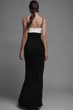 Sheath Black and White Long Bowed Formal Dress With Slit