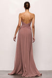 Strapless Blush Sheath Ruched Evening Dress With Slit