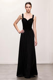 A-Line Black Spaghetti Straps Evening Dress
