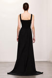 A-Line Black Spaghetti Straps Evening Dress
