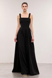 A-Line Black Square Neck Evening Dress With Criss Cross Back