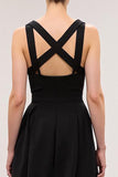 A-Line Black Square Neck Evening Dress With Criss Cross Back