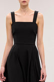 A-Line Black Square Neck Evening Dress With Criss Cross Back
