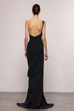 One Shoulder Mermaid Black Evening Dress