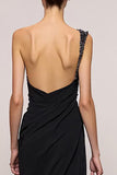 One Shoulder Mermaid Black Evening Dress