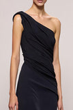 One Shoulder Mermaid Black Evening Dress