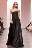 Elegant Strapless A-Line Black Evening Dress With Sequins